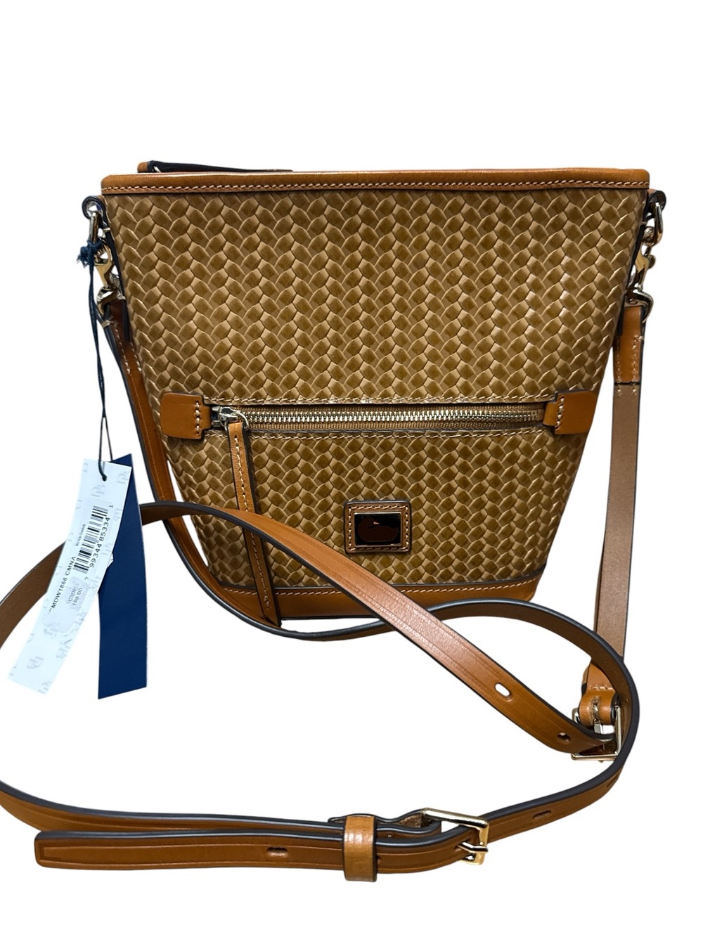 Dooney & Bourke Cognac Brown Woven Leather Crossbody